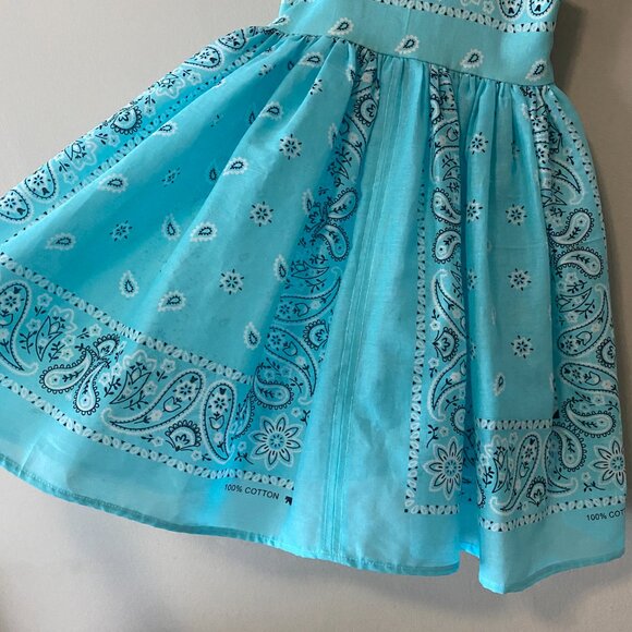 Handmade Children's 100% Cotton Blue Paisley Elastic Straps Dress - Picture 11 of 12